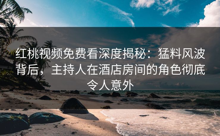 红桃视频免费看深度揭秘：猛料风波背后，主持人在酒店房间的角色彻底令人意外