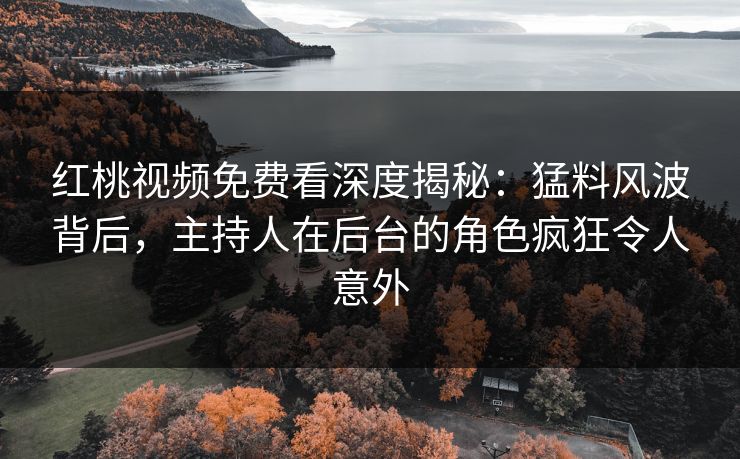红桃视频免费看深度揭秘：猛料风波背后，主持人在后台的角色疯狂令人意外
