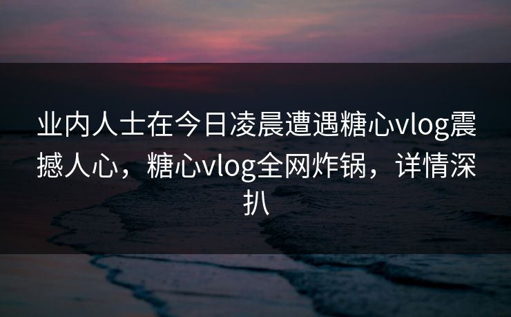 业内人士在今日凌晨遭遇糖心vlog震撼人心，糖心vlog全网炸锅，详情深扒